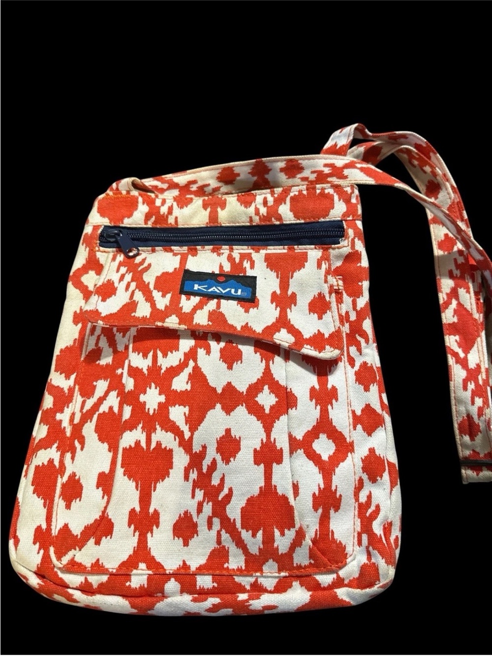 Kavu Orange and White Ikat Canvas Crossbody Bag